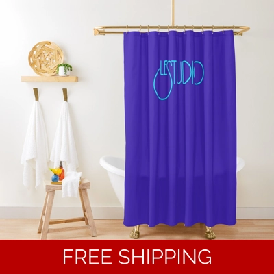 Le Studio Shower Curtain Purple Aqua Blue Logo